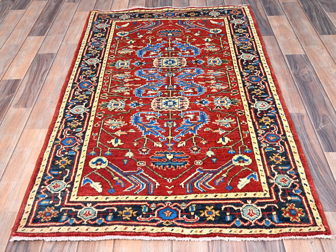 2'10" x 4'7" New Hand Knotted Red Wool Rectangle Oriental Rug - MOA10285511