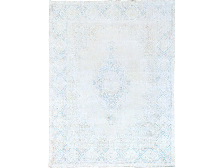 9'4" x 12'3" Vintage Hand Knotted Ivory Wool Rectangle Oriental Rug - MOA10285525