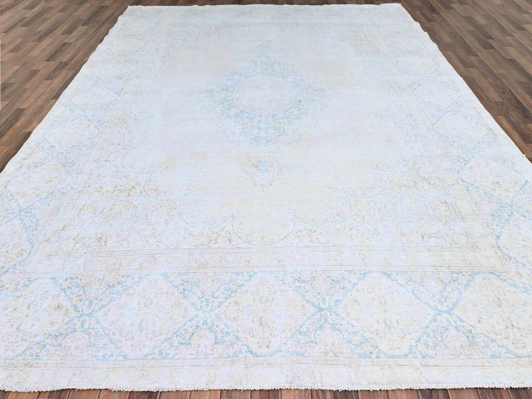 9'4" x 12'3" Vintage Hand Knotted Ivory Wool Rectangle Oriental Rug - MOA10285525