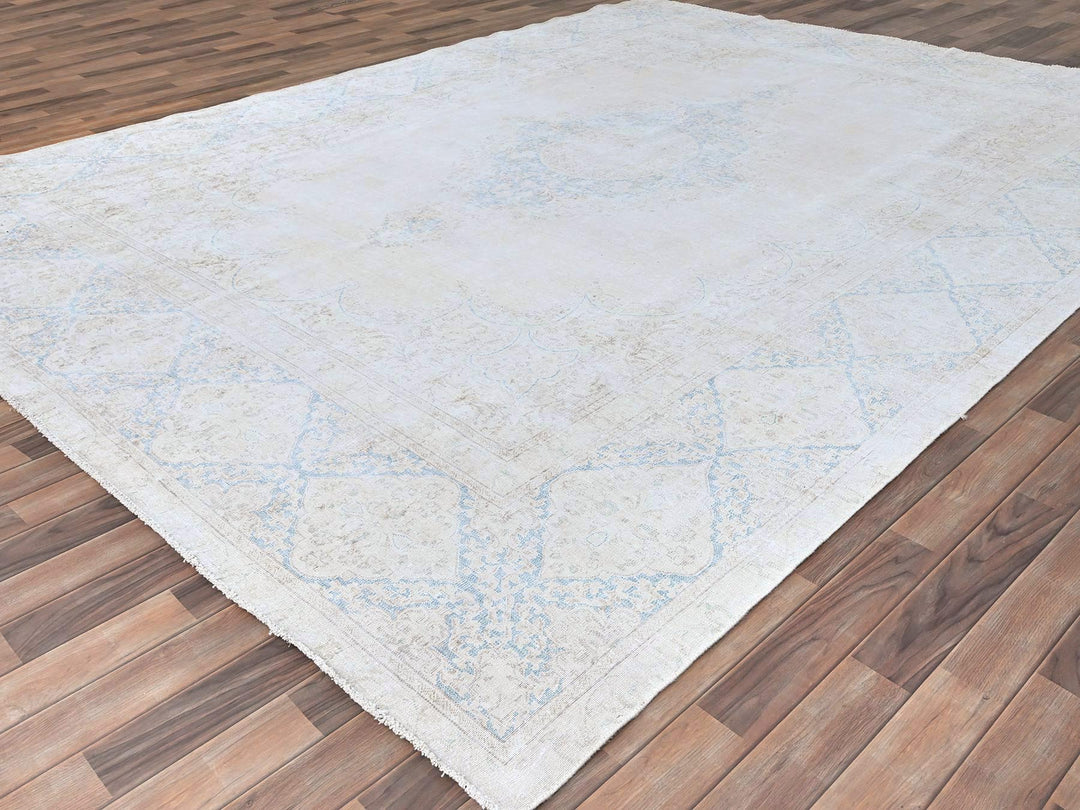 9'4" x 12'3" Vintage Hand Knotted Ivory Wool Rectangle Oriental Rug - MOA10285525