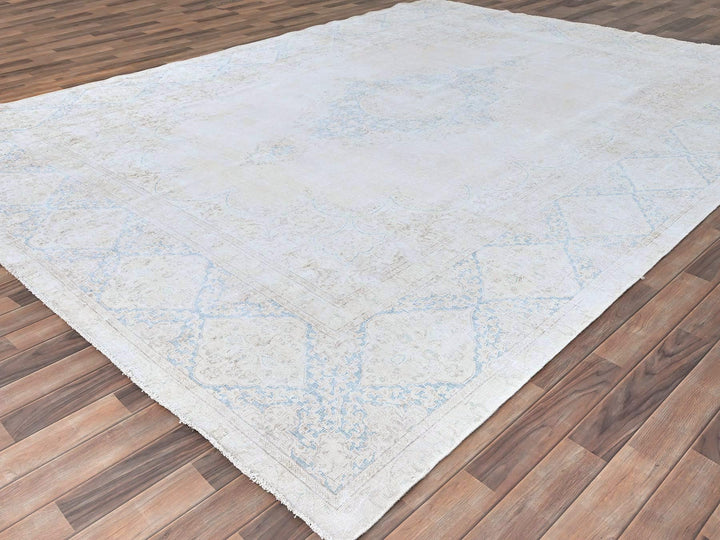 9'4" x 12'3" Vintage Hand Knotted Ivory Wool Rectangle Oriental Rug - MOA10285525