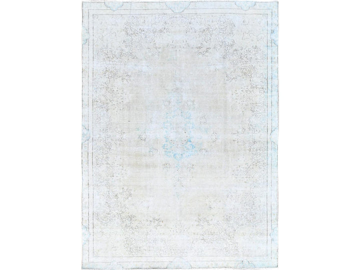 7'2" x 9'10" Vintage Hand Knotted Ivory Wool Rectangle Oriental Rug - MOA10285529
