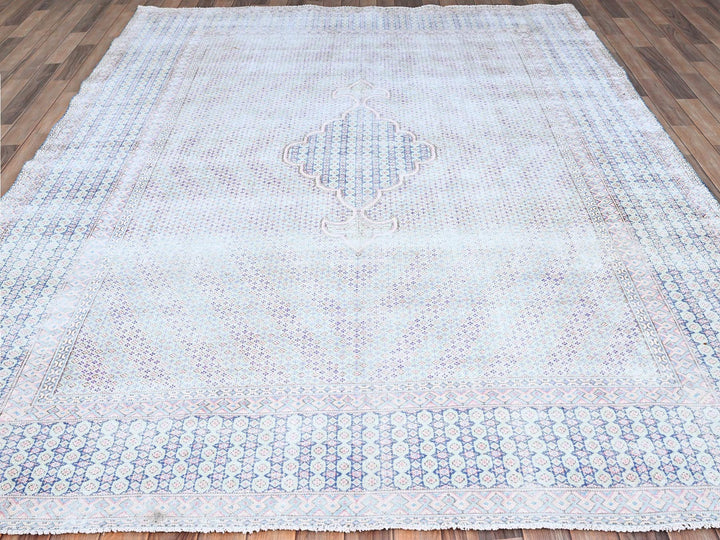 7'9" x 10'1" Vintage Hand Knotted Blue Wool Rectangle Oriental Rug - MOA10285531