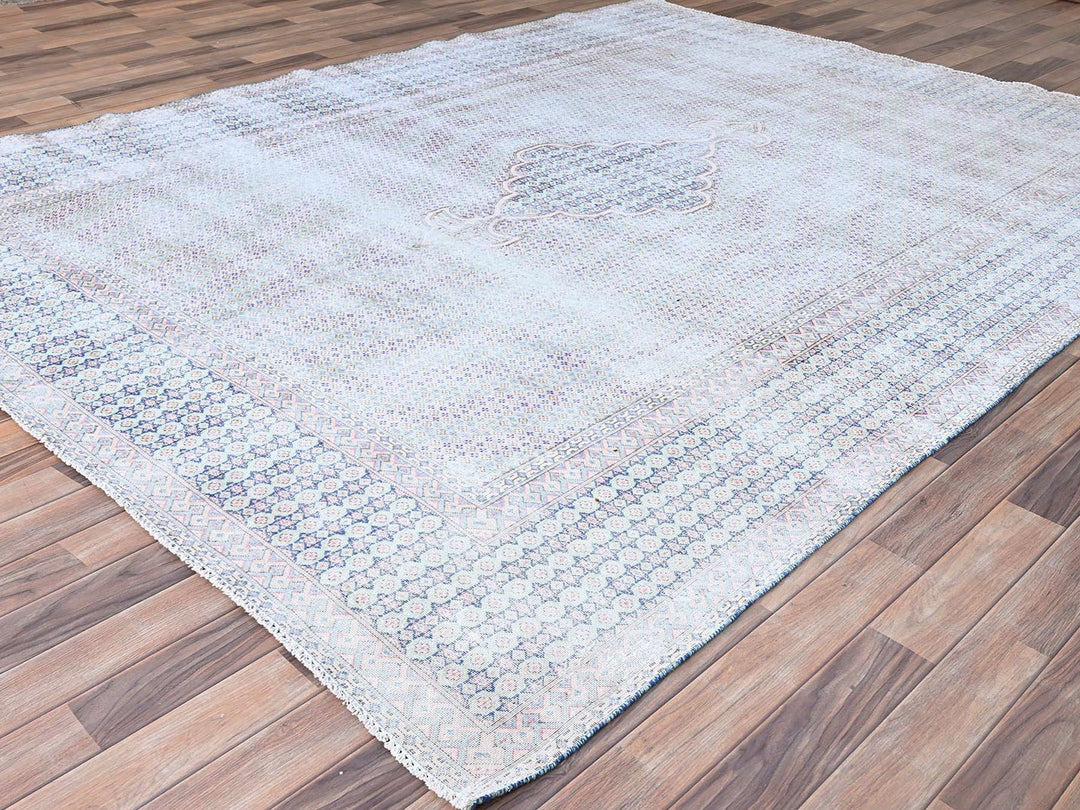 7'9" x 10'1" Vintage Hand Knotted Blue Wool Rectangle Oriental Rug - MOA10285531