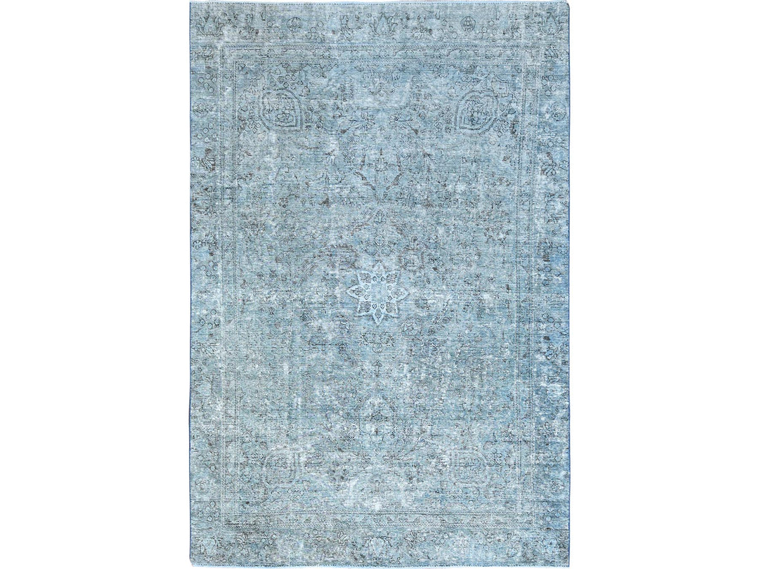 7'1" x 10'7" Vintage Hand Knotted Blue Wool Rectangle Oriental Rug - MOA10285540