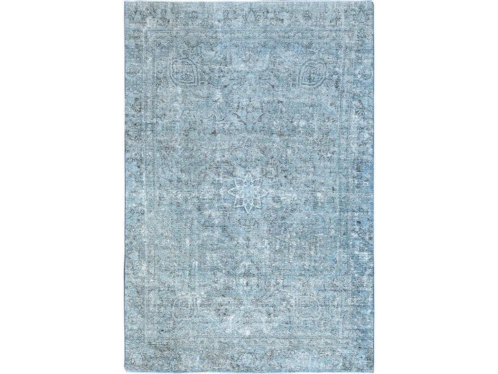 7'1" x 10'7" Vintage Hand Knotted Blue Wool Rectangle Oriental Rug - MOA10285540