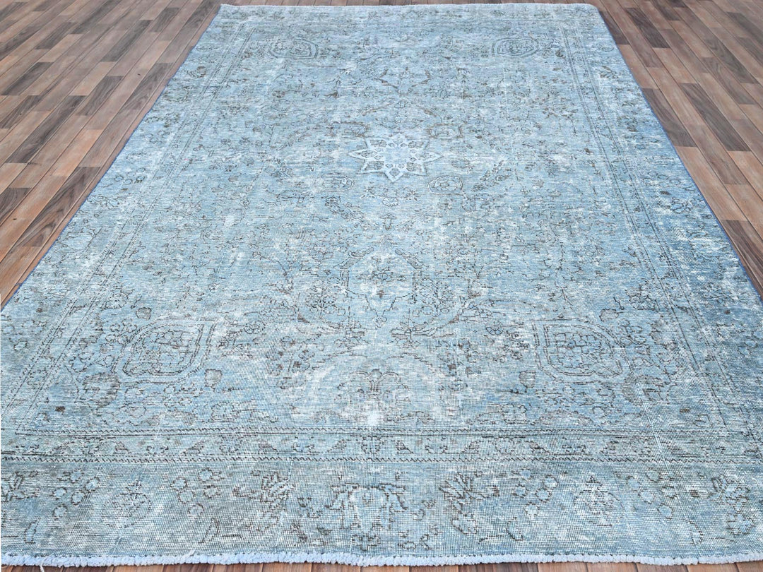 7'1" x 10'7" Vintage Hand Knotted Blue Wool Rectangle Oriental Rug - MOA10285540