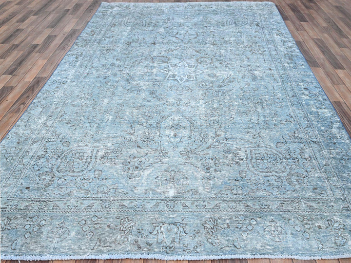 7'1" x 10'7" Vintage Hand Knotted Blue Wool Rectangle Oriental Rug - MOA10285540