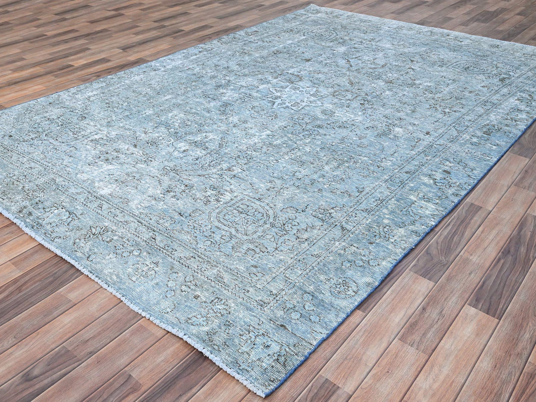 7'1" x 10'7" Vintage Hand Knotted Blue Wool Rectangle Oriental Rug - MOA10285540