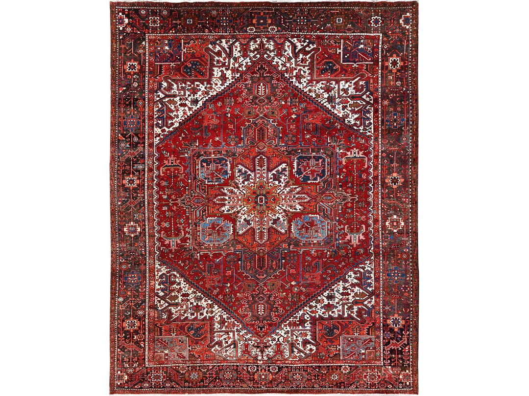 10'1" x 12'9" Vintage Hand Knotted Red Worn Wool Rectangle Oriental Rug - MOA10285562