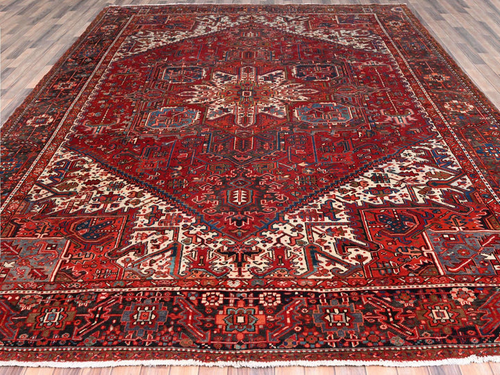 10'1" x 12'9" Vintage Hand Knotted Red Worn Wool Rectangle Oriental Rug - MOA10285562