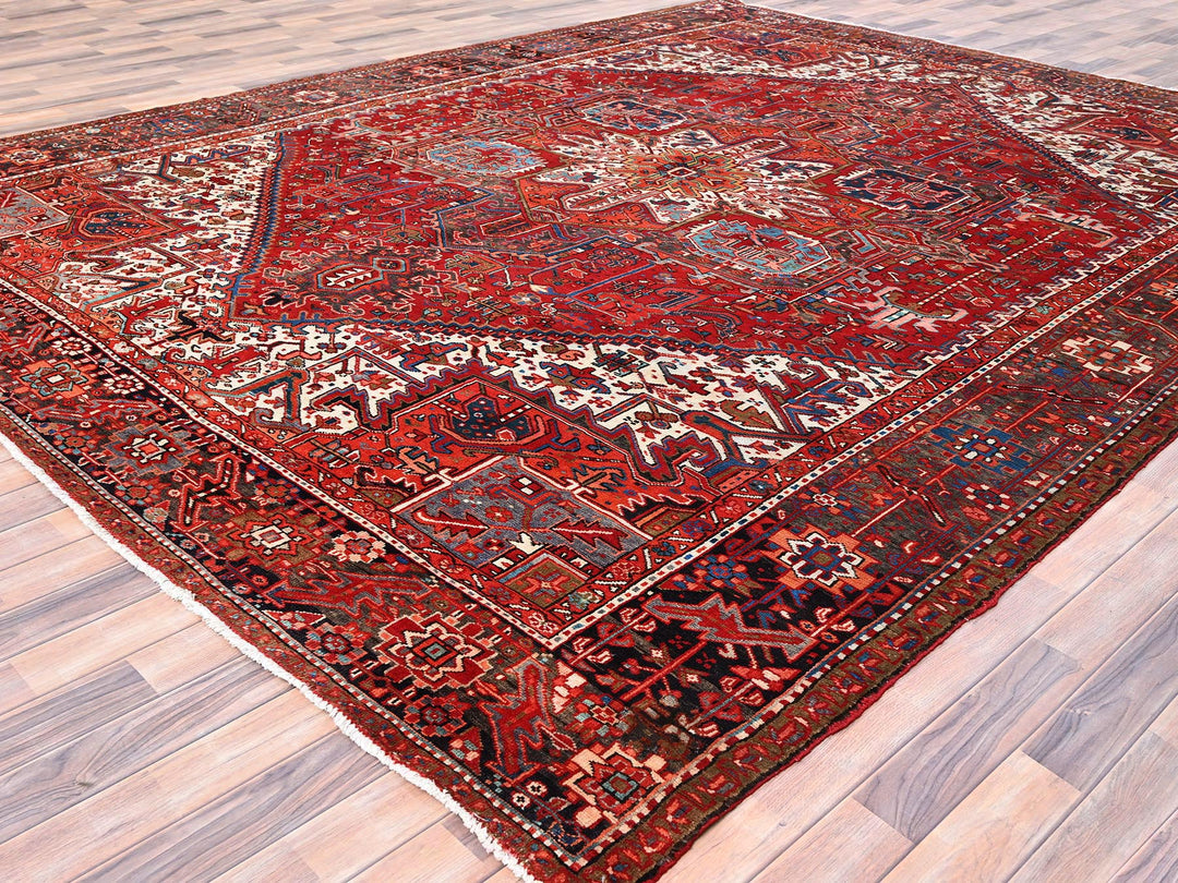 10'1" x 12'9" Vintage Hand Knotted Red Worn Wool Rectangle Oriental Rug - MOA10285562