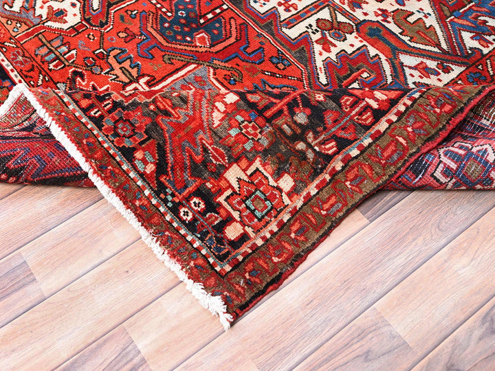 10'1" x 12'9" Vintage Hand Knotted Red Worn Wool Rectangle Oriental Rug - MOA10285562