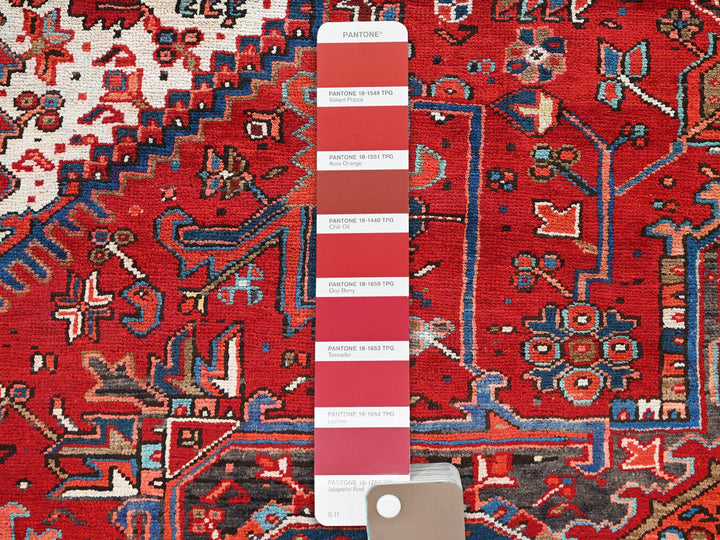 10'1" x 12'9" Vintage Hand Knotted Red Worn Wool Rectangle Oriental Rug - MOA10285562