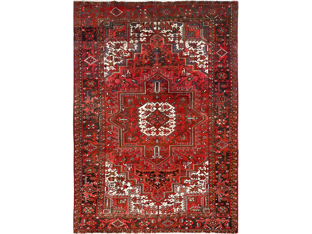 7'5" x 10'2" Vintage Hand Knotted Red Worn Wool Rectangle Oriental Rug - MOA10285570
