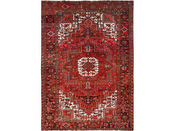 7'5" x 10'2" Vintage Hand Knotted Red Worn Wool Rectangle Oriental Rug - MOA10285570