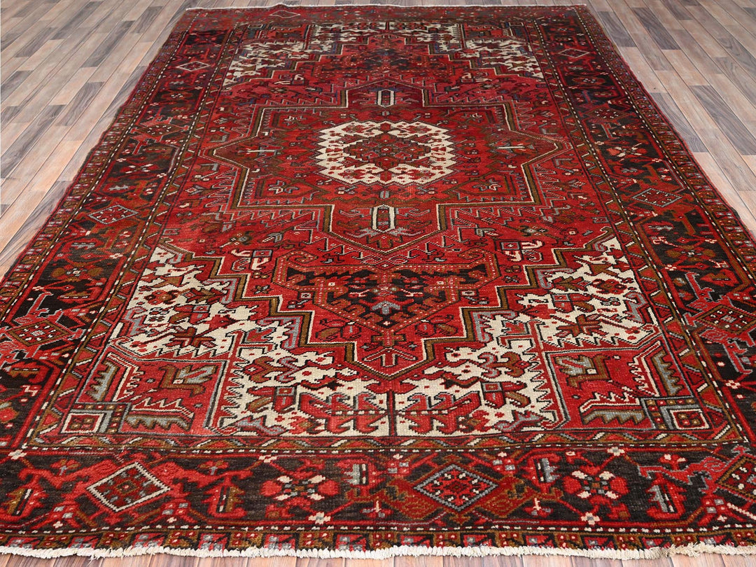 7'5" x 10'2" Vintage Hand Knotted Red Worn Wool Rectangle Oriental Rug - MOA10285570
