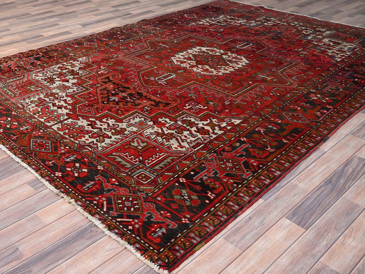 7'5" x 10'2" Vintage Hand Knotted Red Worn Wool Rectangle Oriental Rug - MOA10285570
