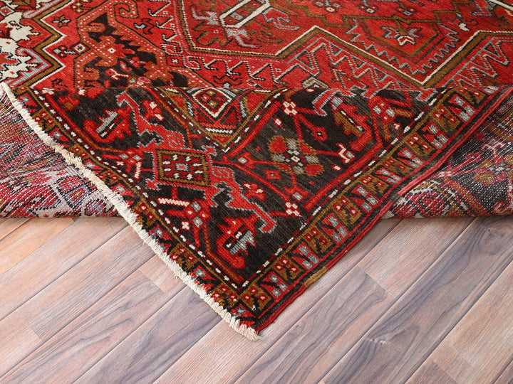 7'5" x 10'2" Vintage Hand Knotted Red Worn Wool Rectangle Oriental Rug - MOA10285570