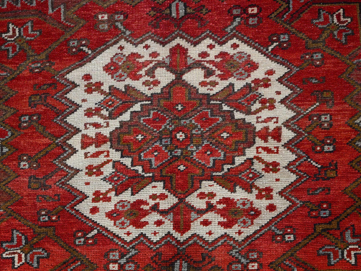 7'5" x 10'2" Vintage Hand Knotted Red Worn Wool Rectangle Oriental Rug - MOA10285570