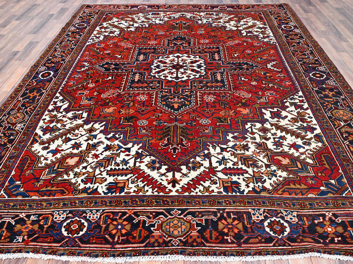 8'5" x 10'9" Vintage Hand Knotted Red Worn Wool Rectangle Oriental Rug - MOA10285572