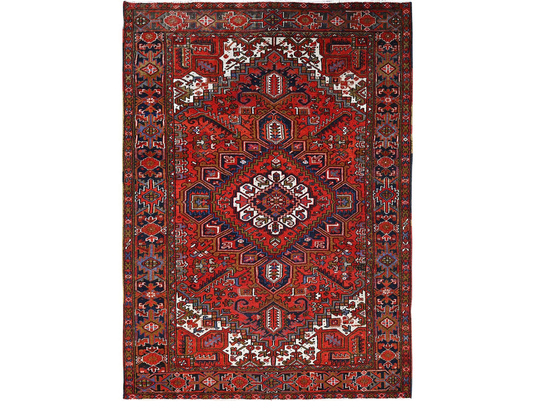 7'9" x 11'0" Vintage Hand Knotted Red Worn Wool Rectangle Oriental Rug - MOA10285577