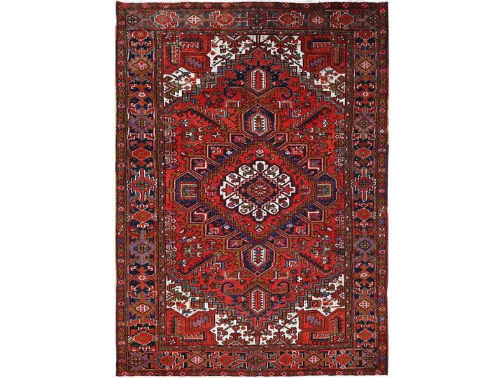 7'9" x 11'0" Vintage Hand Knotted Red Worn Wool Rectangle Oriental Rug - MOA10285577