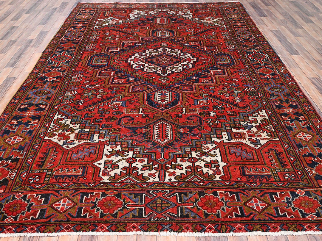 7'9" x 11'0" Vintage Hand Knotted Red Worn Wool Rectangle Oriental Rug - MOA10285577