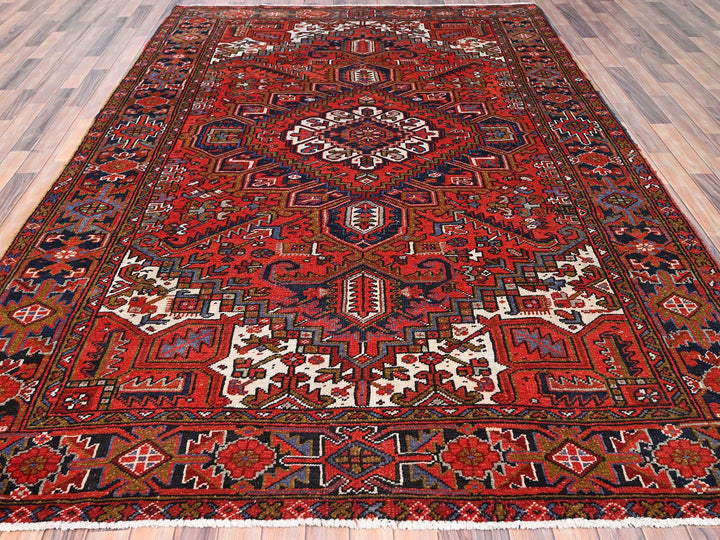 7'9" x 11'0" Vintage Hand Knotted Red Worn Wool Rectangle Oriental Rug - MOA10285577