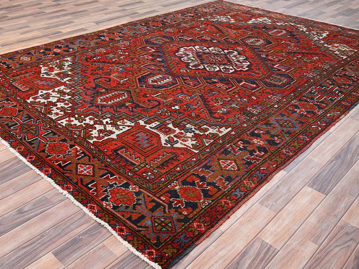 7'9" x 11'0" Vintage Hand Knotted Red Worn Wool Rectangle Oriental Rug - MOA10285577