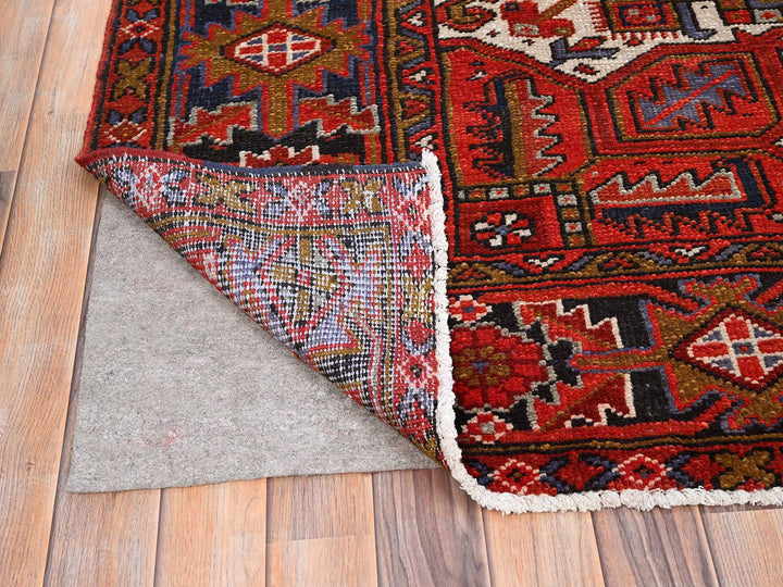 7'9" x 11'0" Vintage Hand Knotted Red Worn Wool Rectangle Oriental Rug - MOA10285577