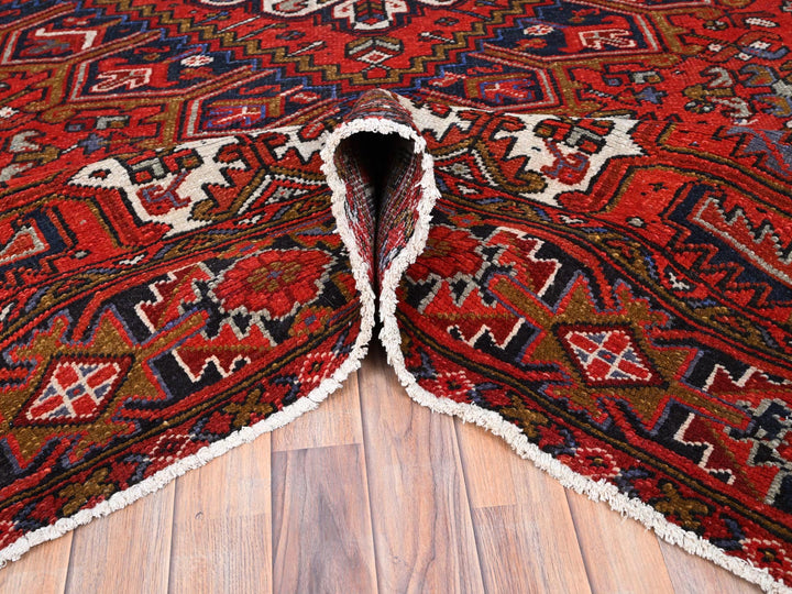 7'9" x 11'0" Vintage Hand Knotted Red Worn Wool Rectangle Oriental Rug - MOA10285577