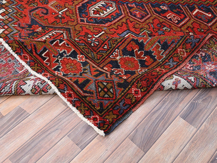 7'9" x 11'0" Vintage Hand Knotted Red Worn Wool Rectangle Oriental Rug - MOA10285577