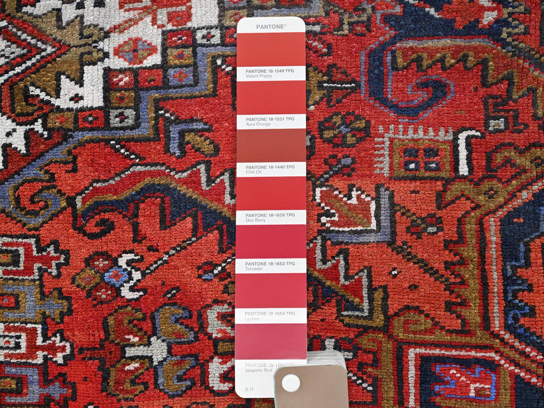 7'9" x 11'0" Vintage Hand Knotted Red Worn Wool Rectangle Oriental Rug - MOA10285577