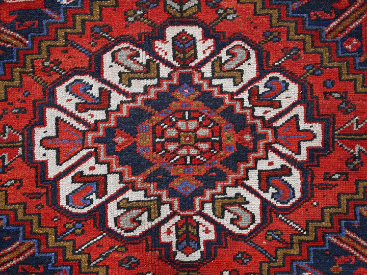 7'9" x 11'0" Vintage Hand Knotted Red Worn Wool Rectangle Oriental Rug - MOA10285577