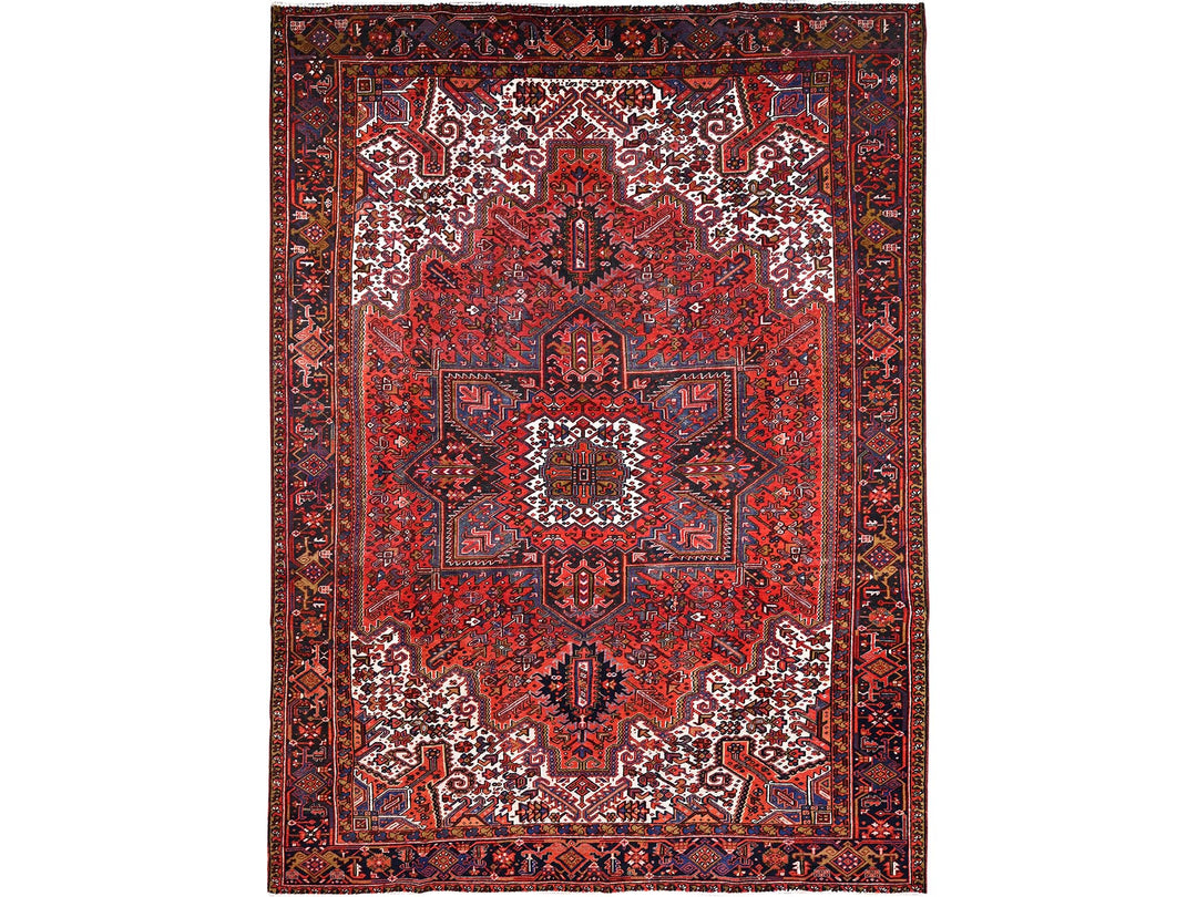 10'0" x 13'2" Vintage Hand Knotted Red Worn Wool Rectangle Oriental Rug - MOA10285578
