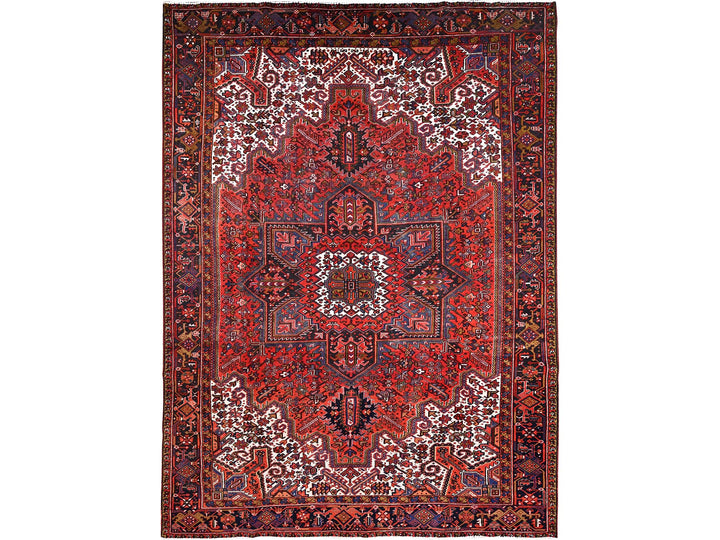 10'0" x 13'2" Vintage Hand Knotted Red Worn Wool Rectangle Oriental Rug - MOA10285578