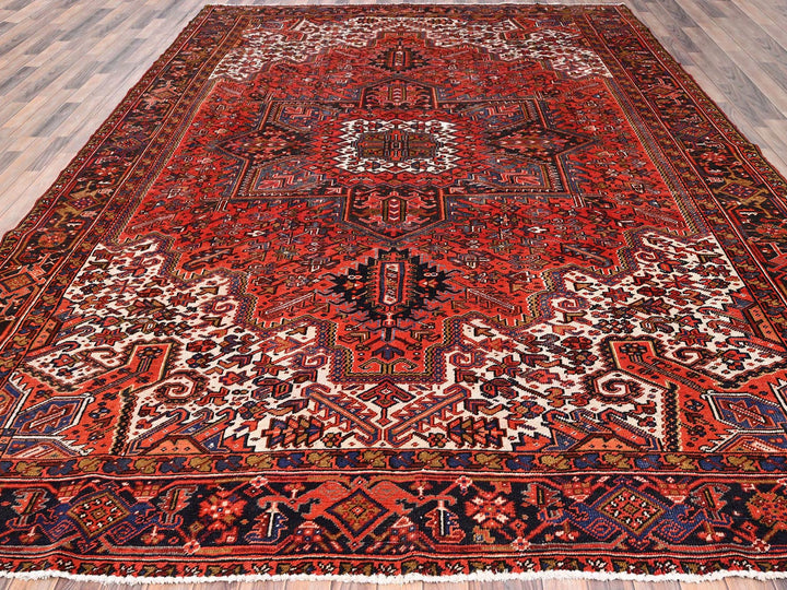 10'0" x 13'2" Vintage Hand Knotted Red Worn Wool Rectangle Oriental Rug - MOA10285578