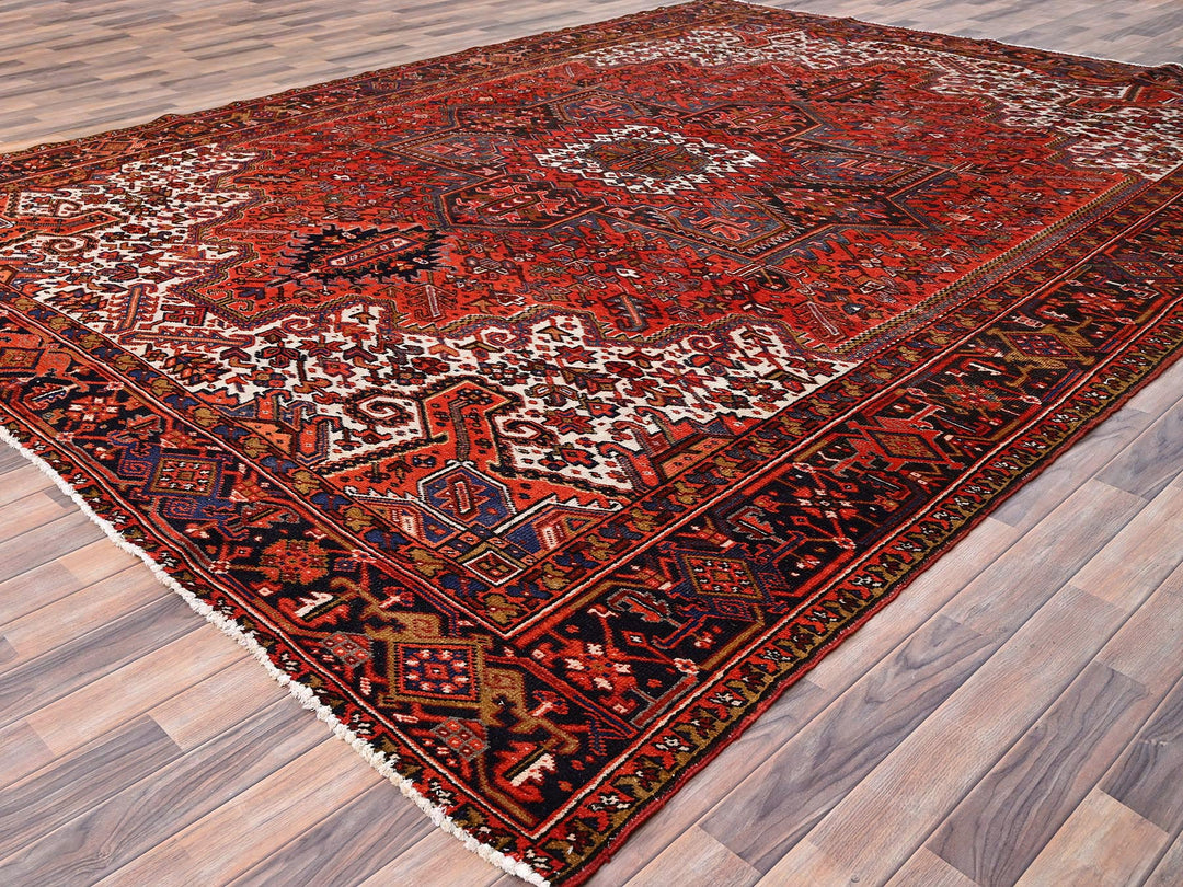 10'0" x 13'2" Vintage Hand Knotted Red Worn Wool Rectangle Oriental Rug - MOA10285578
