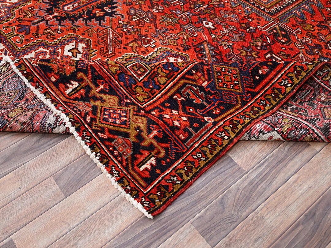 10'0" x 13'2" Vintage Hand Knotted Red Worn Wool Rectangle Oriental Rug - MOA10285578