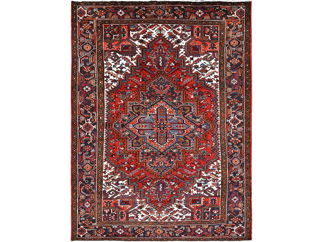 8'1" x 11'1" Vintage Hand Knotted Red Worn Wool Rectangle Oriental Rug - MOA10285581