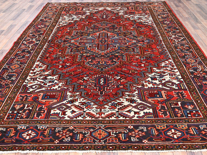 8'1" x 11'1" Vintage Hand Knotted Red Worn Wool Rectangle Oriental Rug - MOA10285581