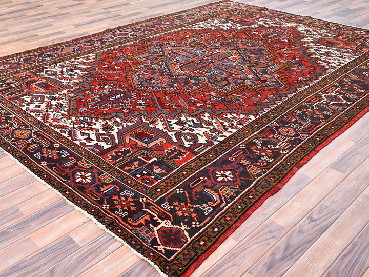 8'1" x 11'1" Vintage Hand Knotted Red Worn Wool Rectangle Oriental Rug - MOA10285581