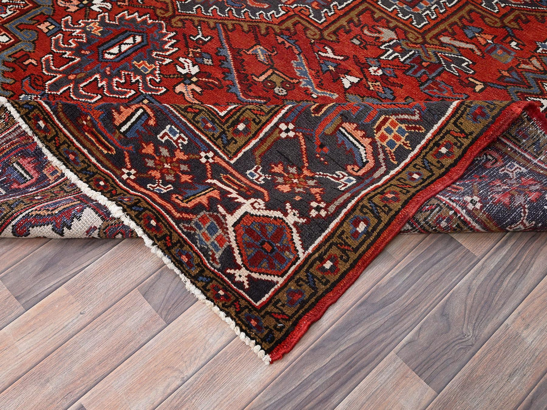 8'1" x 11'1" Vintage Hand Knotted Red Worn Wool Rectangle Oriental Rug - MOA10285581