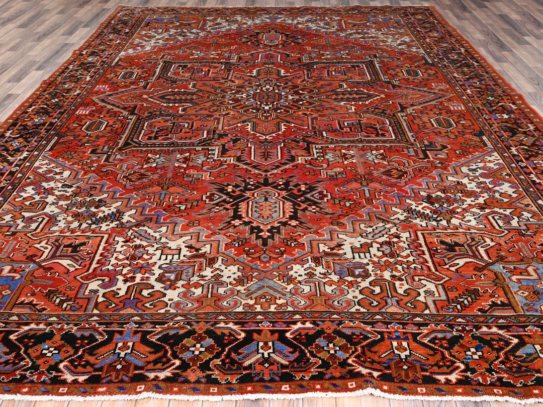10'1" x 13'2" Vintage Hand Knotted Red Worn Wool Rectangle Oriental Rug - MOA10285589