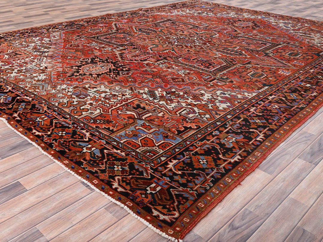 10'1" x 13'2" Vintage Hand Knotted Red Worn Wool Rectangle Oriental Rug - MOA10285589