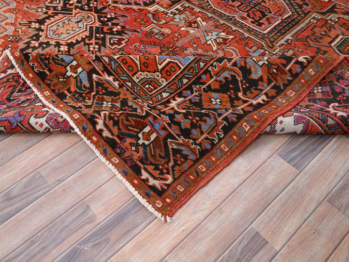 10'1" x 13'2" Vintage Hand Knotted Red Worn Wool Rectangle Oriental Rug - MOA10285589