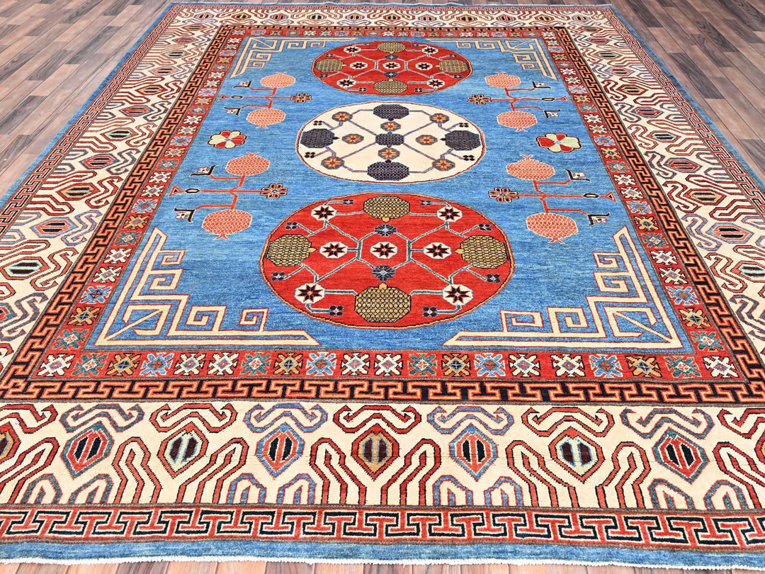 9'1" x 11'9" New Hand Knotted Blue Wool Rectangle Oriental Rug - MOA10285596