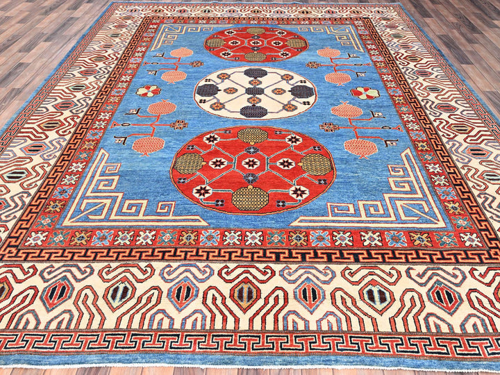 9'1" x 11'9" New Hand Knotted Blue Wool Rectangle Oriental Rug - MOA10285596