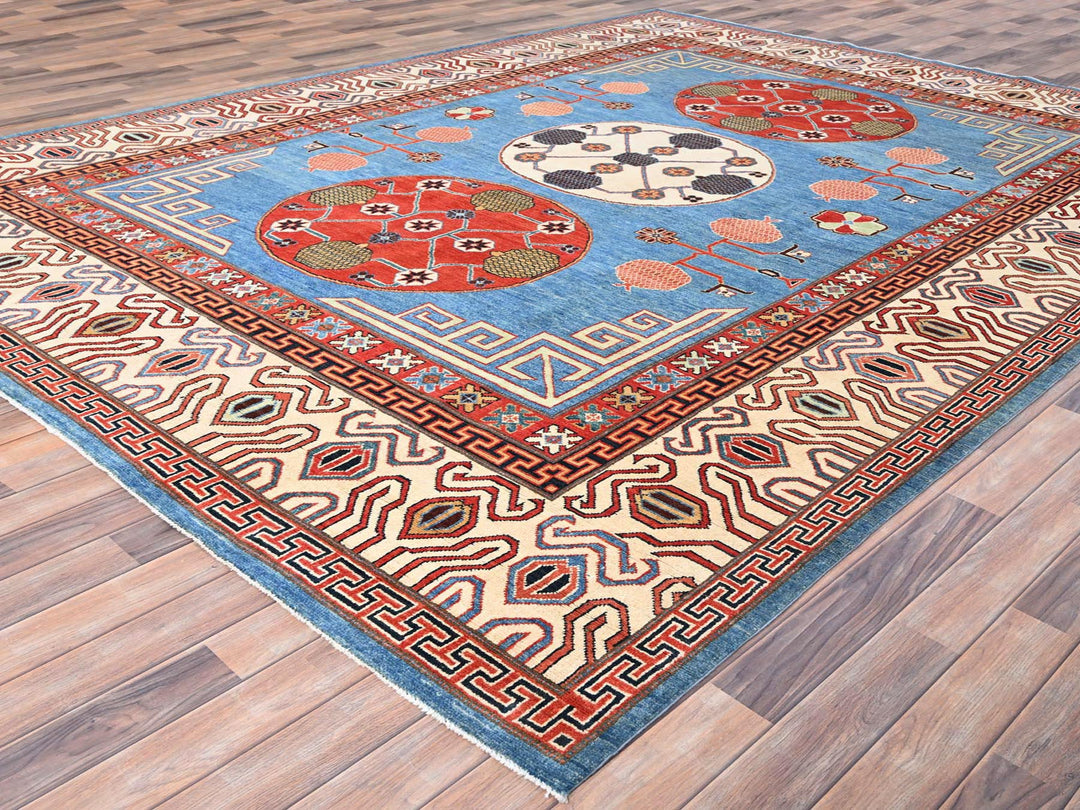 9'1" x 11'9" New Hand Knotted Blue Wool Rectangle Oriental Rug - MOA10285596